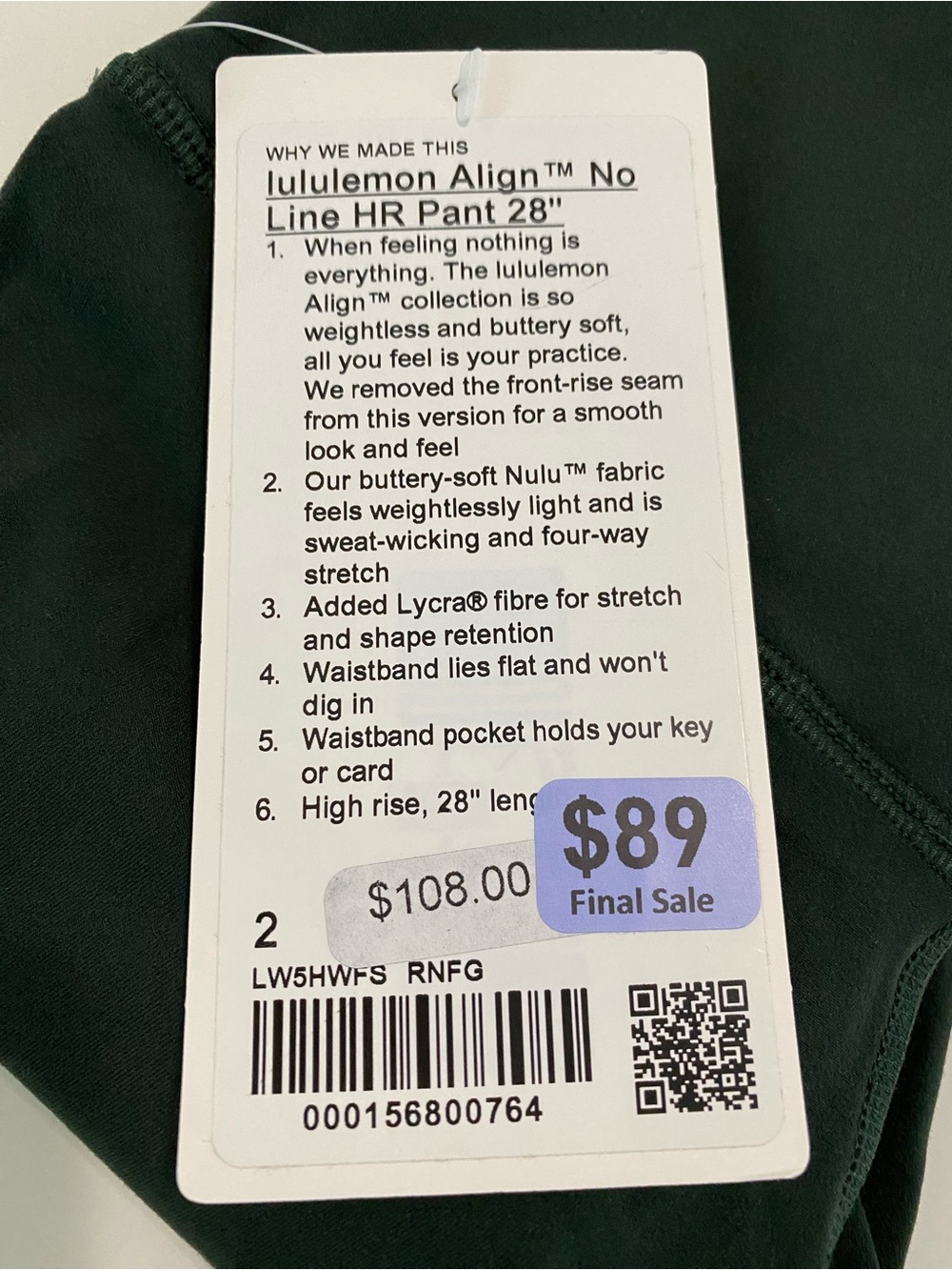 Lululemon - Align No Line High Rise Pant 28” - Size 2 - NWT - Picture 5 of 6